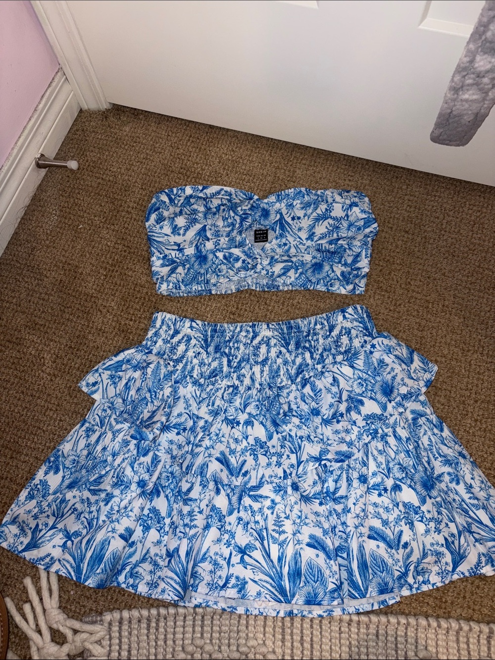 SHEIN Blue and White Floral Two-Piece Set